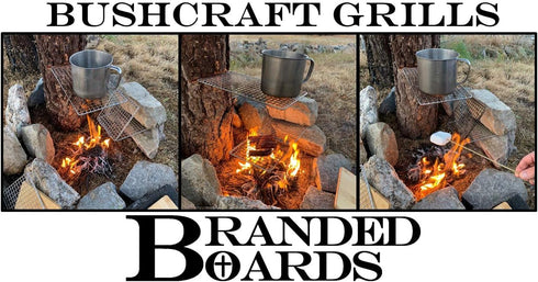 Portable Bushcraft Stainless BBQ Cooking Grill Grate, Bamboo Cutting Board, Burlap Bag, Mini Knife, Fire Starter Kits. Camping, Campfires, Backpac...